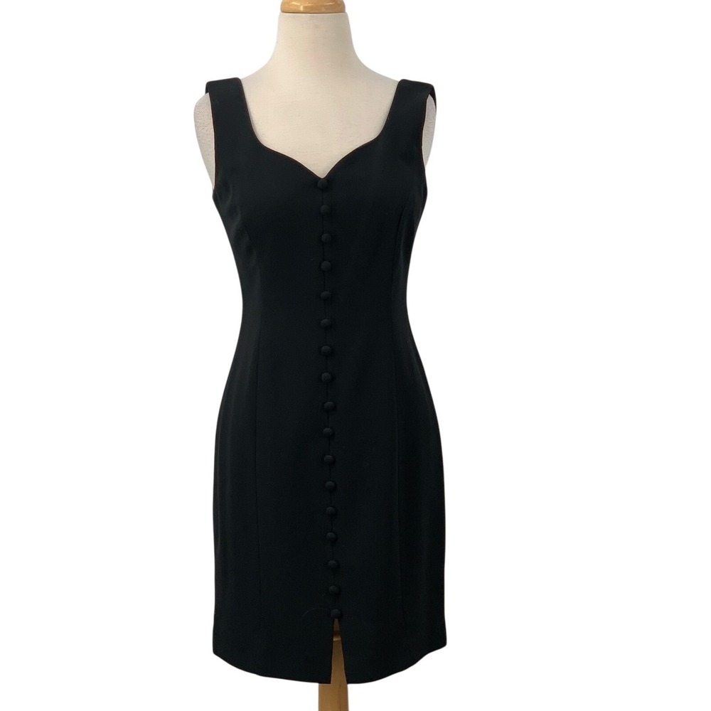 Laundry by Shelli Segal Sleeveless V-Neck Black Dress Covered Button Front Sz 4‎